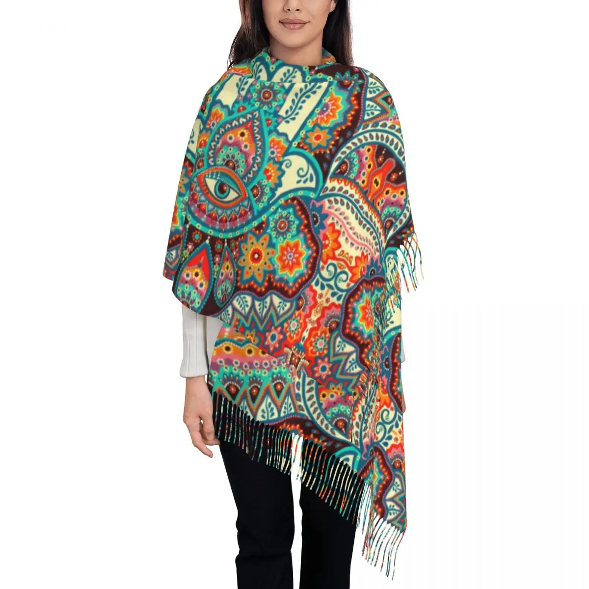 

Custom Print Hamsa Hand Boho Scarf Women Men Winter Warm Scarves Mandala Floral Bohemian Shawls Wraps