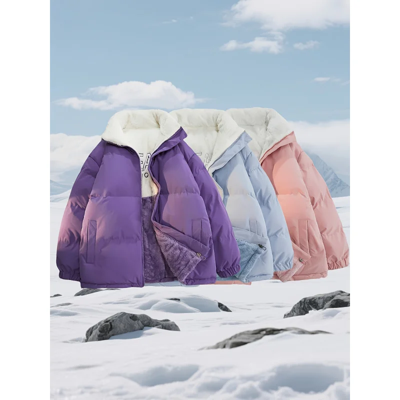 

Winter New Reversible Loose Cotton Jacket，Unisex Couple Style Fleece-Lined Thickened Jacket Autumn Winter Cotton Padded Jacket