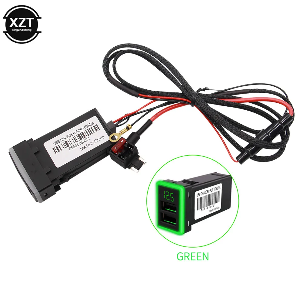 NEW 12V Dual USB Car Charger QC3.0 LED Voltmeter Power Adapter With Digital Voltage Display ForHONDA (43mm*24mm) Auto parts