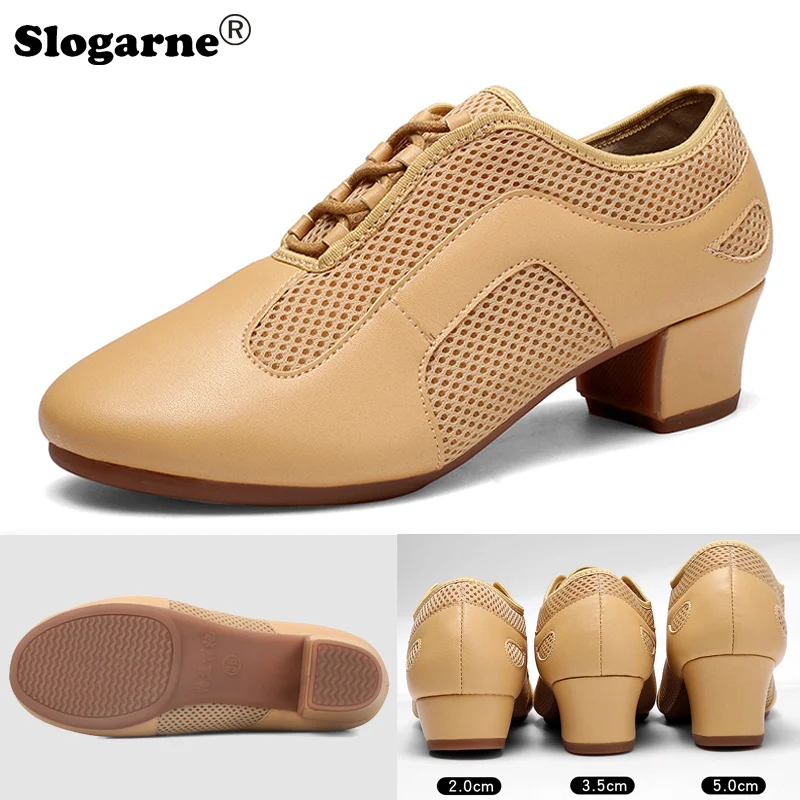 

2024 Summer New Dance Shoes Women Modern Jazz Waltz Tango Ballroom Latin Dance Shoes Teacher Mid Heels Soft Sole Sports Sneakers