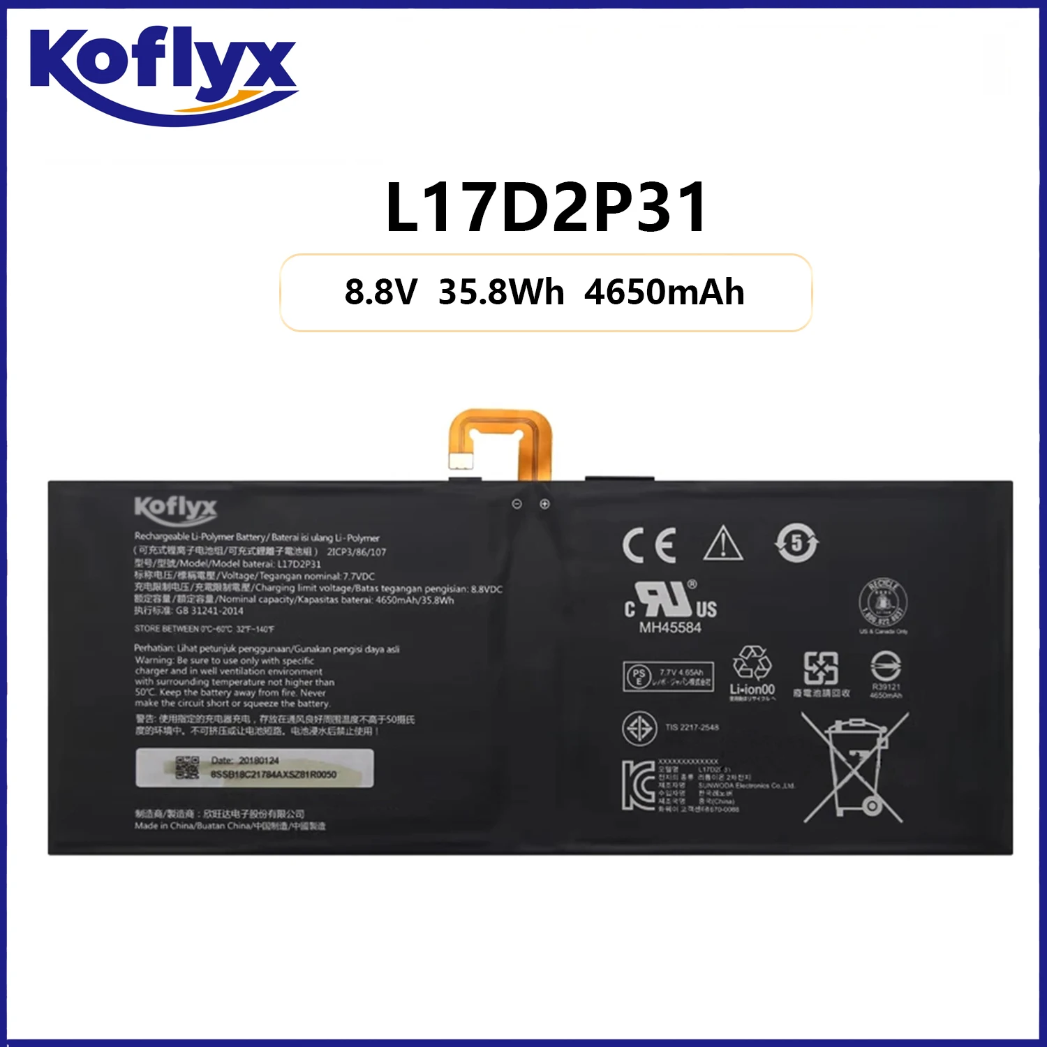 

Новый аккумулятор Koflyx для ноутбука Lenovo Yoga Book C930 YB-J912F YB-J912L L17D2P31