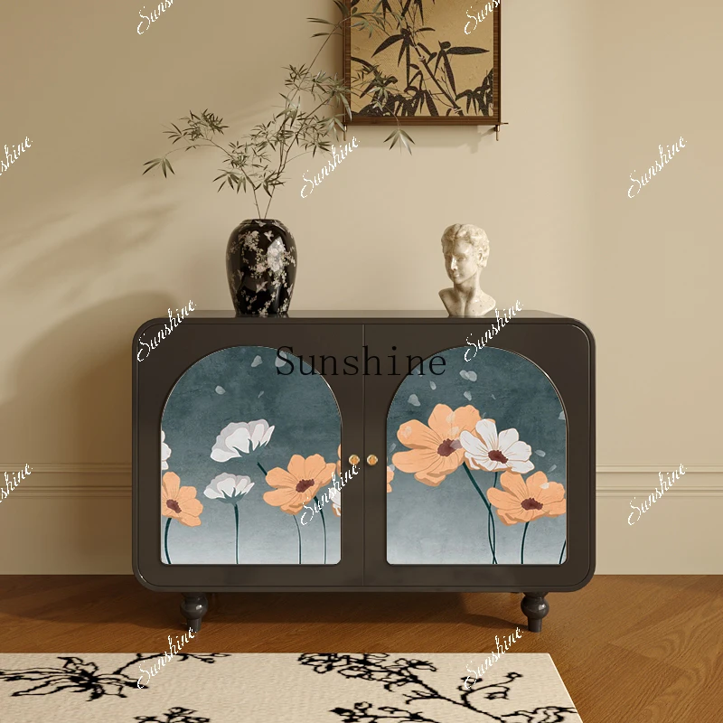 

French medieval style entrance opposite door, living room solid wood storage, side bucket shoe cabinetP