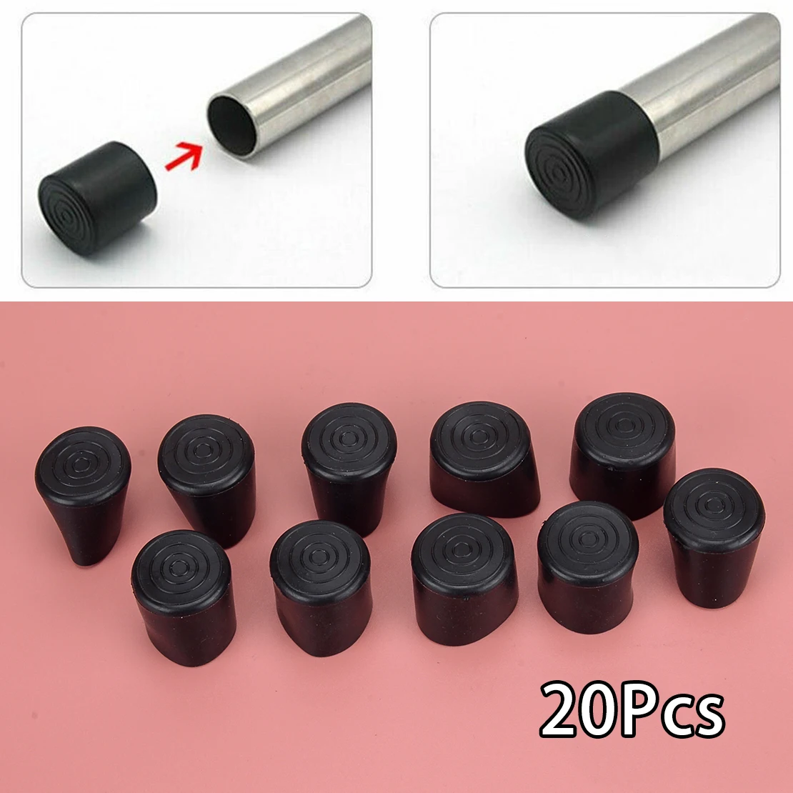 20pcs 25mm Round Table Chair Leg Cap Cover Furniture Feet Pad Mute Floor Protector Black PVC