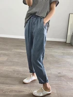 Summer Plus Size Jeans Woman Casual Loose Baggy Denim Harem Pants Elastic Waist Thin Cotton Mom Jeans Women Ankle-Length Slacks - Image 2