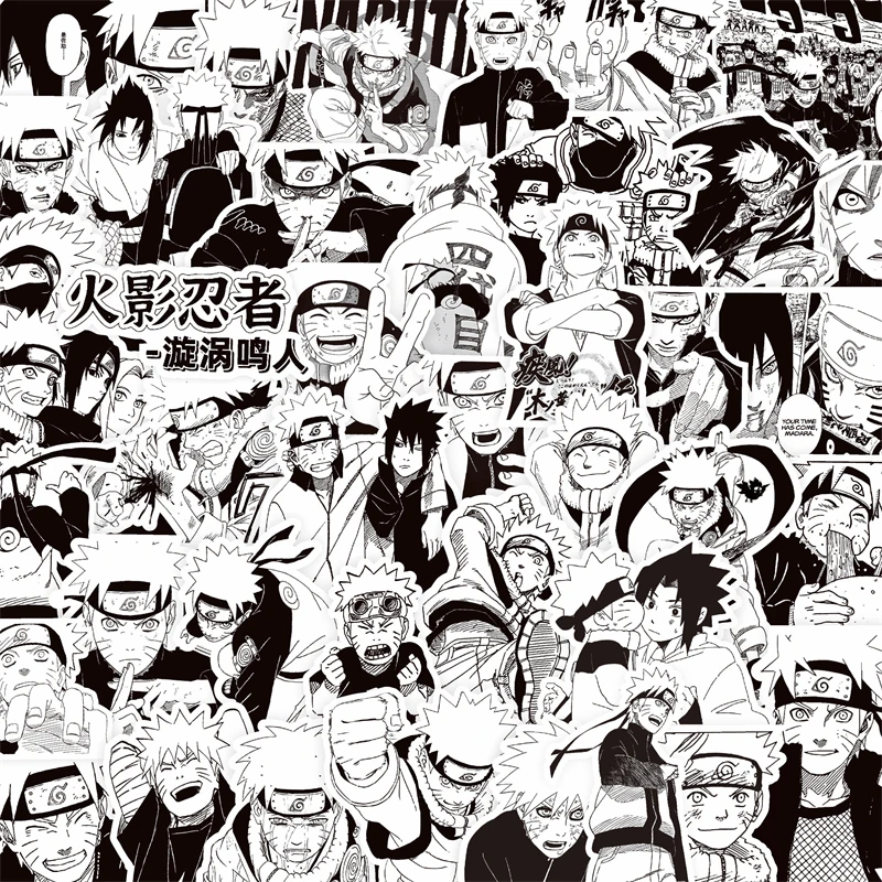 65-75PCS Black White NARUTO Anime Stickers Decoration Suitcase Scrapbooking Laptop Phone Stationery Manga Kid Sticker