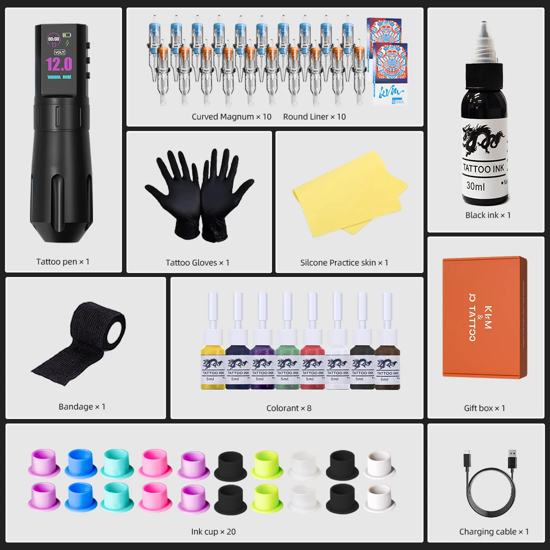 KVM IPS screen Tattoo Machine Kit 3.5mm Stroke Direct Drive Custom Motor practice care Kit Tattoo Gun Kit Tattoo pen Kit