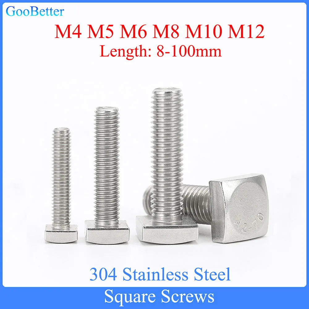 

1/2/5Pcs M4 M5 M6 M8 M10 M12 Grade 6.8 A2-70 304 Stainless Steel Flat Square Bolt Four Square Quadrate Shape Type Head Screw