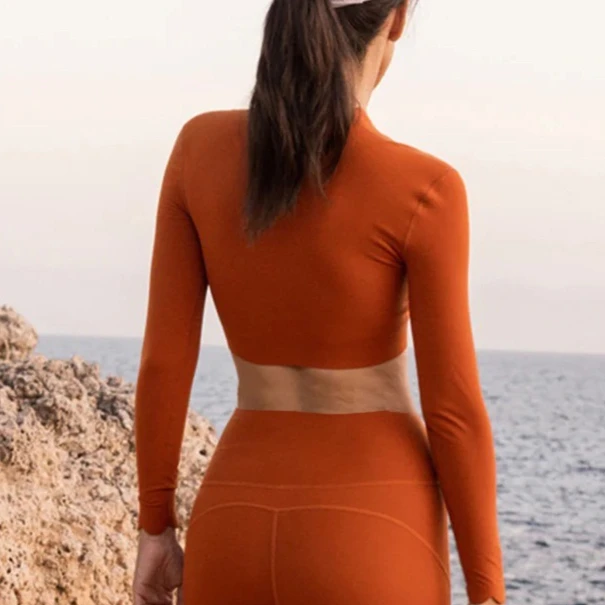 Cropped Square-Neck Workout Top -Women's High-Stretch Yoga Long Sleeve for Running & Pilates, Breathable Quick-Dry Fitness Shirt