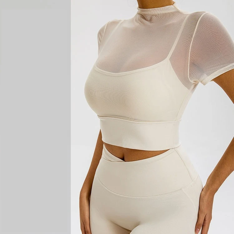 

Women's Mesh Yoga Shirt Sexy Short Sleeve T-Shirt Blouse Quick Dry Gym Clothes Running Fitness Tank Sportwear