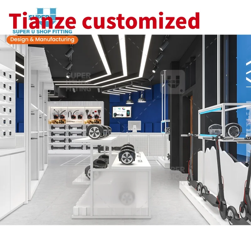 

(Customized) Sport Store Display Design Steel Frame Shelf Shop Display Fixture Multilayer E-scooter Display Rack with LED Light