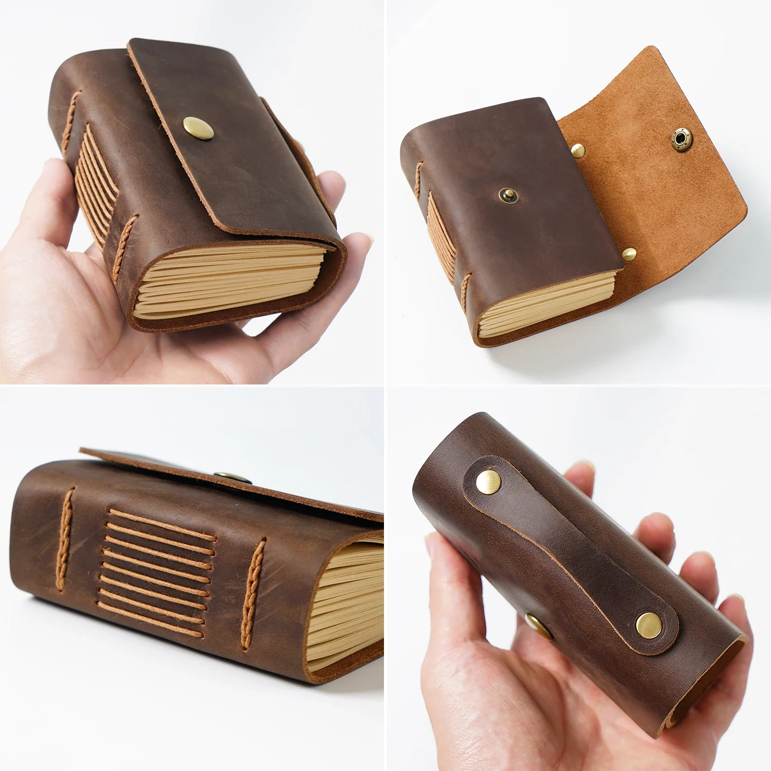 Handmade Cool Pocket Mini Size Genuine Leather Journal Thick Notebook 320 pages Blank Kraft Paper Sketchbook Diary Notepad Gift