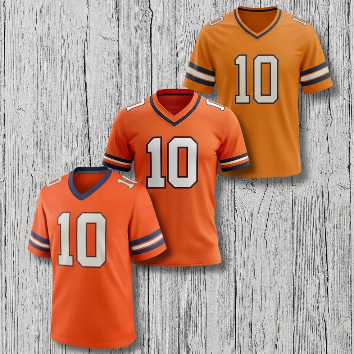 Custom Football Fan V Neck Jersey Shirt Orange Navy All Over Print Tee Unisex Personalized Number Game Day Sports Gift