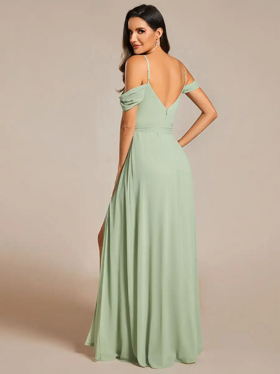 Elegant Evening Dresses Side Split Cold Shoulder Bowknot Hidden zipper 2024 Ever Pretty of Chiffon Mint Green Bridesmaid Dress