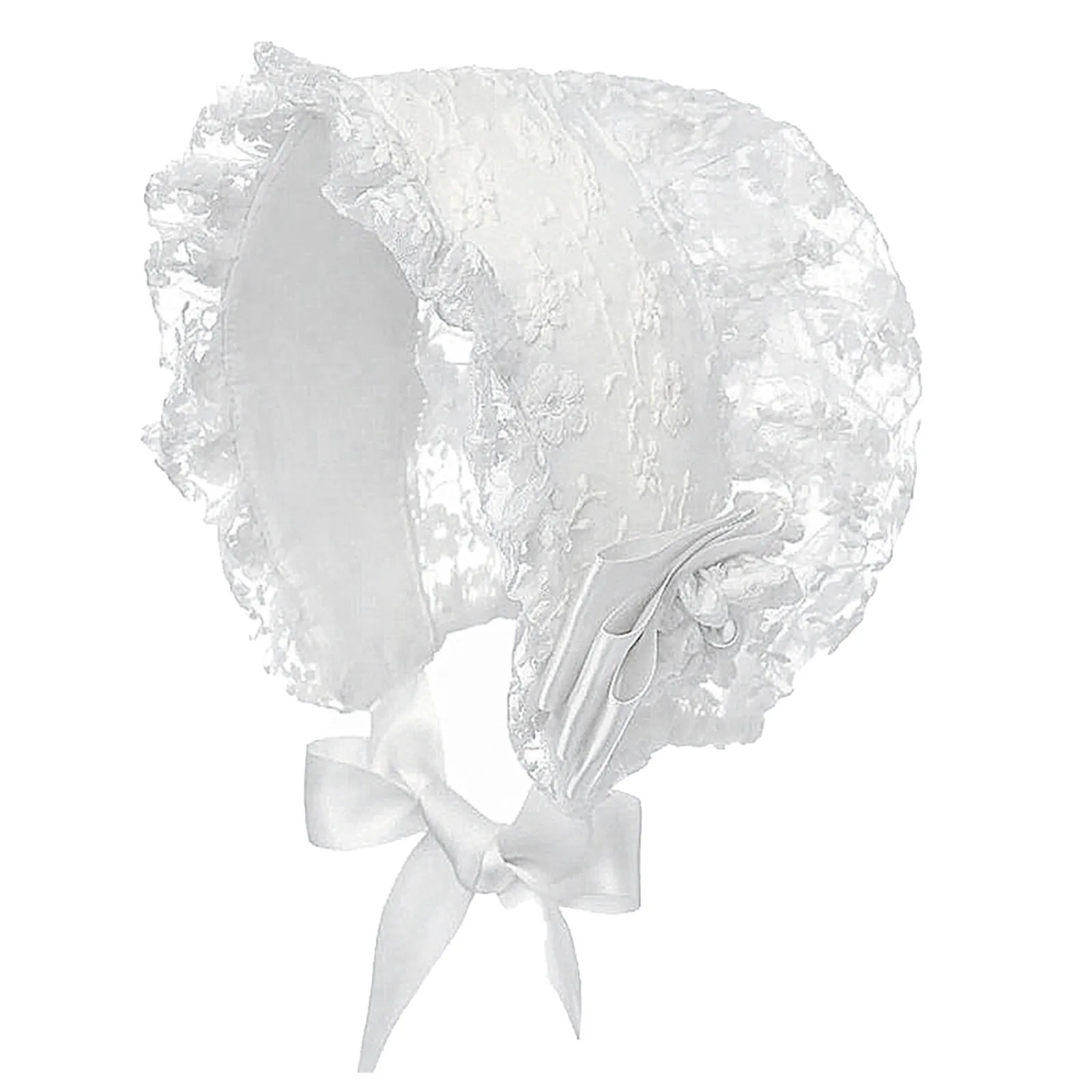 Baby Girls Lace Cap Christening Party Embroidered Lace Bonnet Ruffle Applique Hat for Birthday Newborn Baby Photography Props