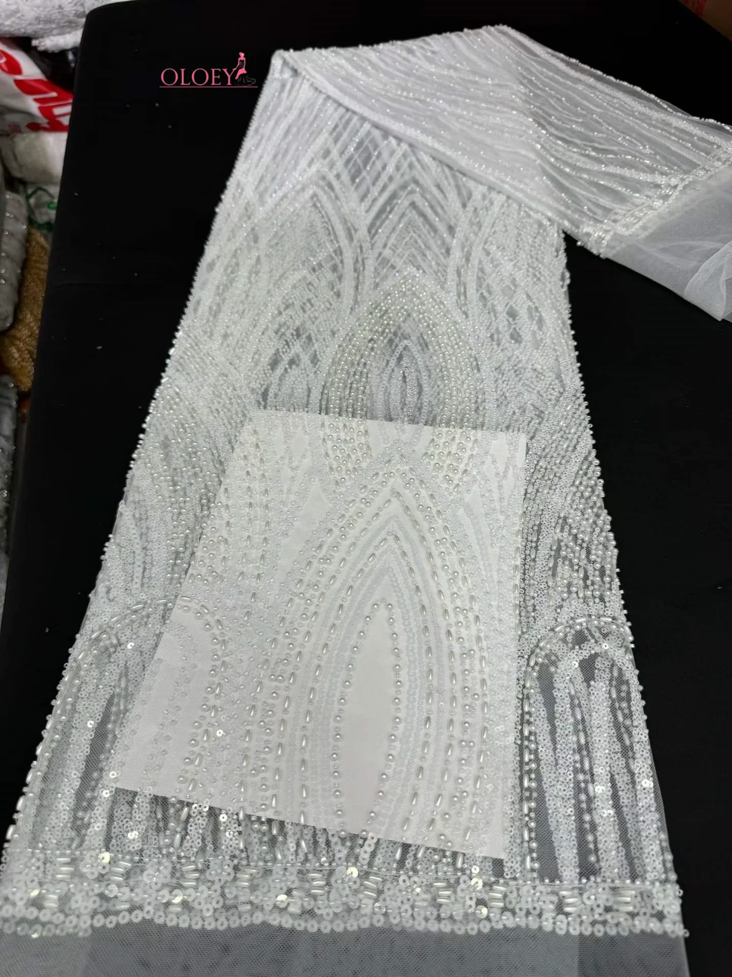 

OLOEY High-Quality Luxury African Embroidered Sequined Lace Fabric, 2026 Nigerian Beaded Lace Fabric Suitable For Wedding Dresse