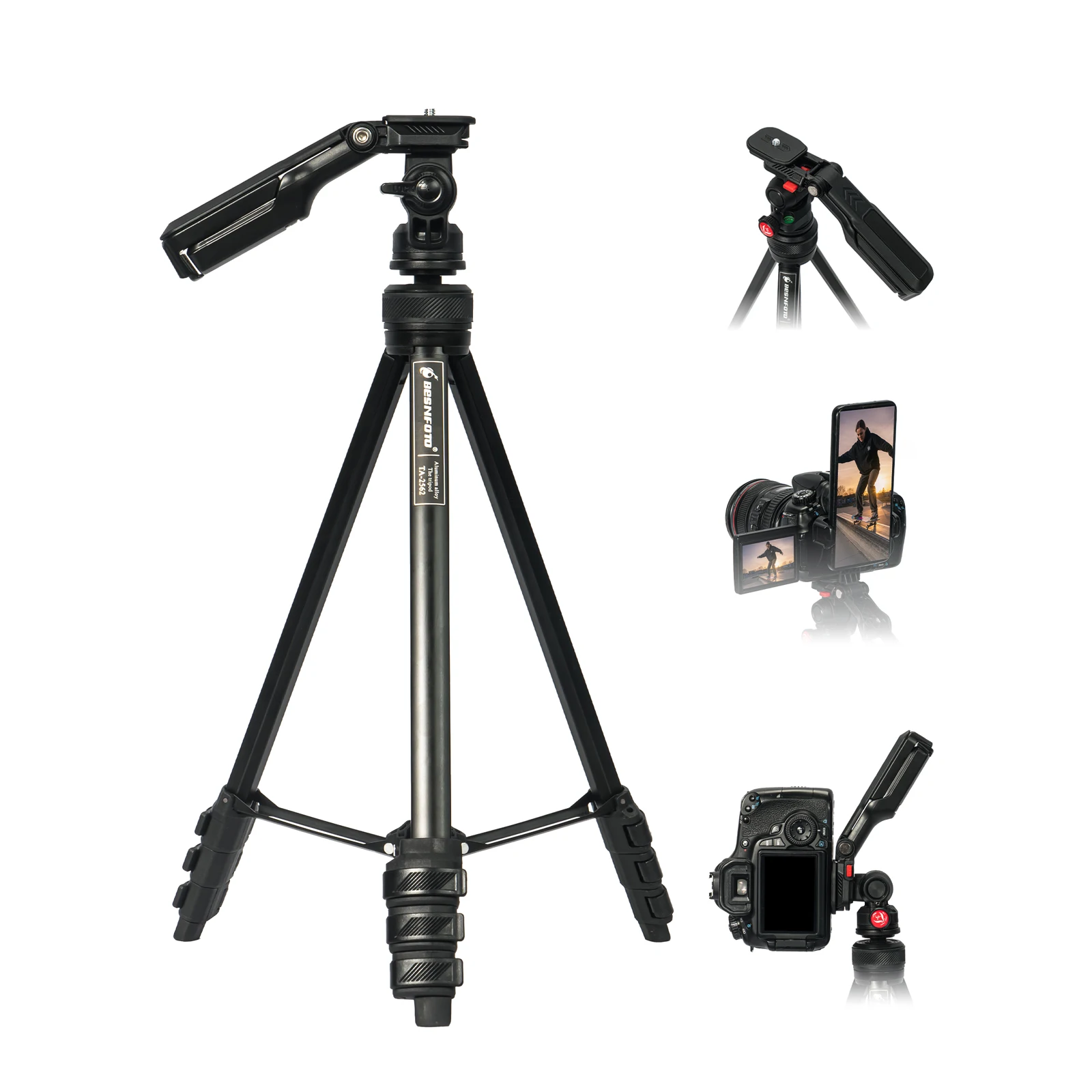 

Besnfoto 60" Portable Compact Camera Tripod Stand with Phone Clip,Lightweight Travel Tripod for DSLR SLR Vlogging Live Streaming