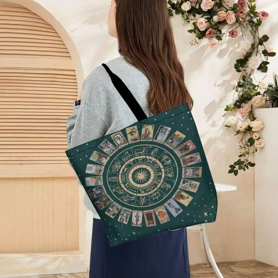 

Mystic Tarot Card Tote Bag Vintage Bohemian Astrology Print Casual Tote For Adults