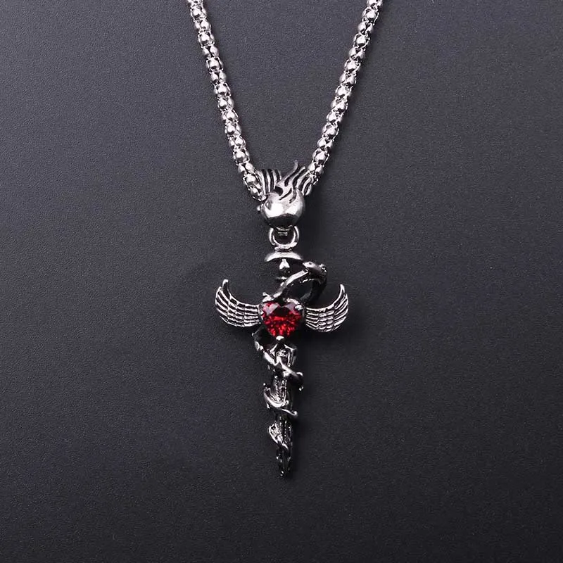 Heart-shaped Sword Wings Necklace Retro Punk style Pendant Jewelry Accessory for Women Men Personality Gifts