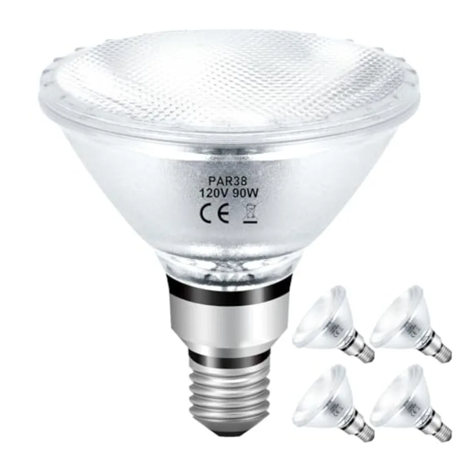 

PAR38 Halogen Flood Light Bulbs 90W 120V 4Pcs Halogen PAR38 90W Light Bulbs Dimmable with E26 Base 2700K Warm White 4050 Lumens