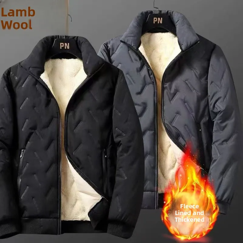 

Lamb Velvet Jaet Men's Winter Thiened Windproof Cotton Coat Loose Large Size Stand Collar Jaet Warm Cotton Clothes for Men