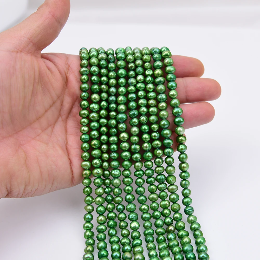 APDGG 7 Strands Freshwater Cultured Green Potato Pearl Loose Beads 14'' For Necklace Bracelet Jewelry DIY