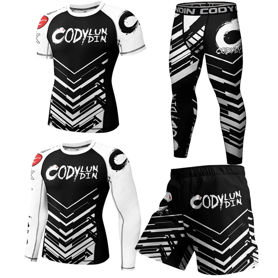 MMA kimono jiu jitsu T-shirt+Leggings 4pcs/Set Men Muay Thai boxeo Shorts Rash Guard Compression Shirts Bjj Rashguard Sportsuit