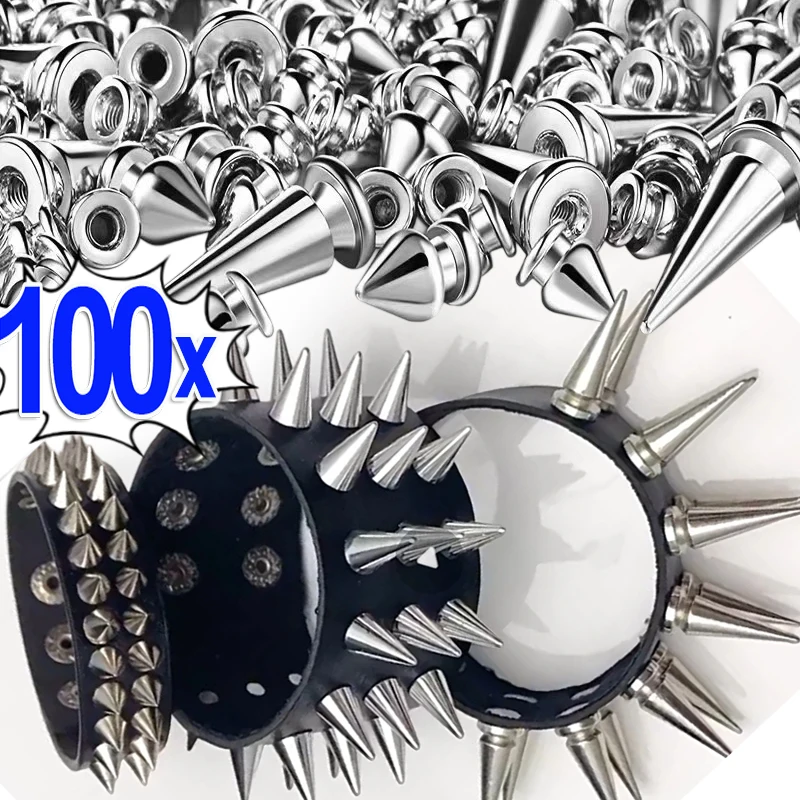 

10/100Pcs Metal Round Cone Spikes Rivets for Shoes Bags Garment Nail Rivet Sewing Tool DIY Double Cap Punk Round Cone Spikes
