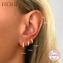 ROXI Multible Size Glossy Gold Silver Hoop Earrings for Women 925 Sterling Silver Huggie Earrings Jewelry Pendientes Plata 925