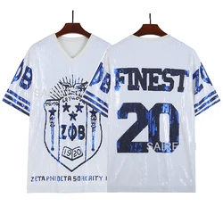 Fashion Greek Hip Hop Sorority Bling Blue Jerseys Zeta Top Sequin T Shirts Zeta Sequin Jersey