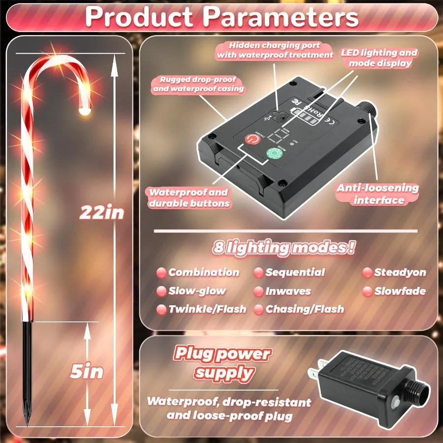 Solar Christmas Decorations Outdoor: 12 Pack Candy Cane Pathway Stake Lights Waterproof LED Warm Lighting Yard Xmas DIY Decor U