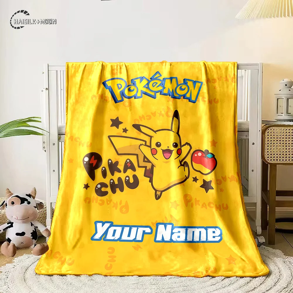 Customized Name Personalized Blanket Pokemon Pikachu Office Soft Fluffy Shawl Warm and Comfortable Blanket Plush Nap Cover Gift