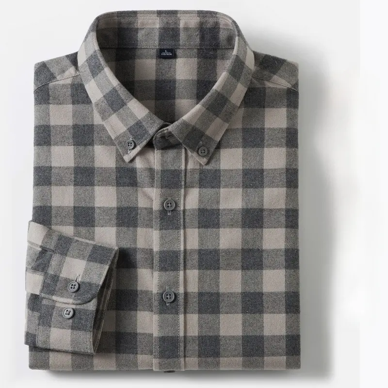 New in Shirt Plaid 100%Cotton Brushed Long Sleeve Shirts for Men Slim Fit Casual Tops High Quality Designer Vintage Clothes - Image 3