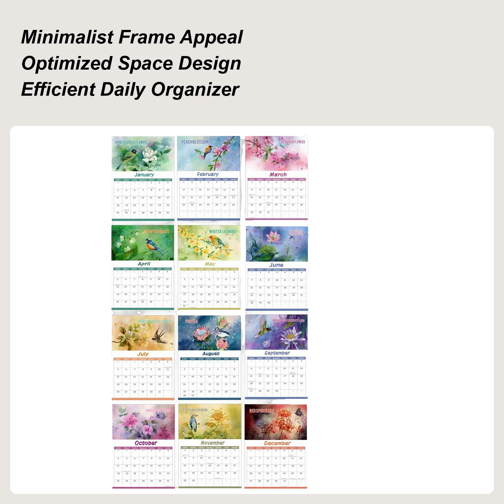 

Редкий настенный календарь для любителей птиц на 2026 12 месяцев планирование планирование настенный календарь художественный цветок календарь для любителей природы