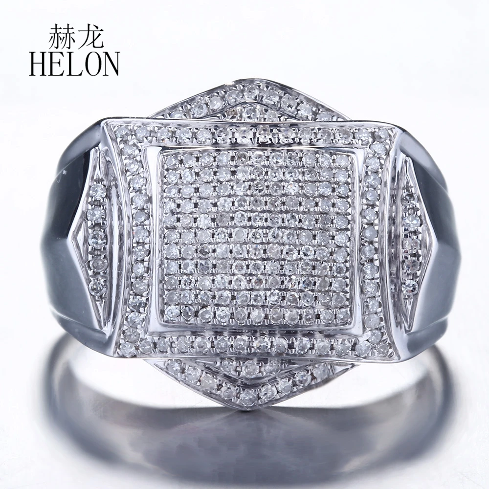 HELON 925 Sterling Silver Round Natural Diamonds Wedding Fashion Pinky Ring Real Diamonds Men Ring Luxurious Fine Jewelry