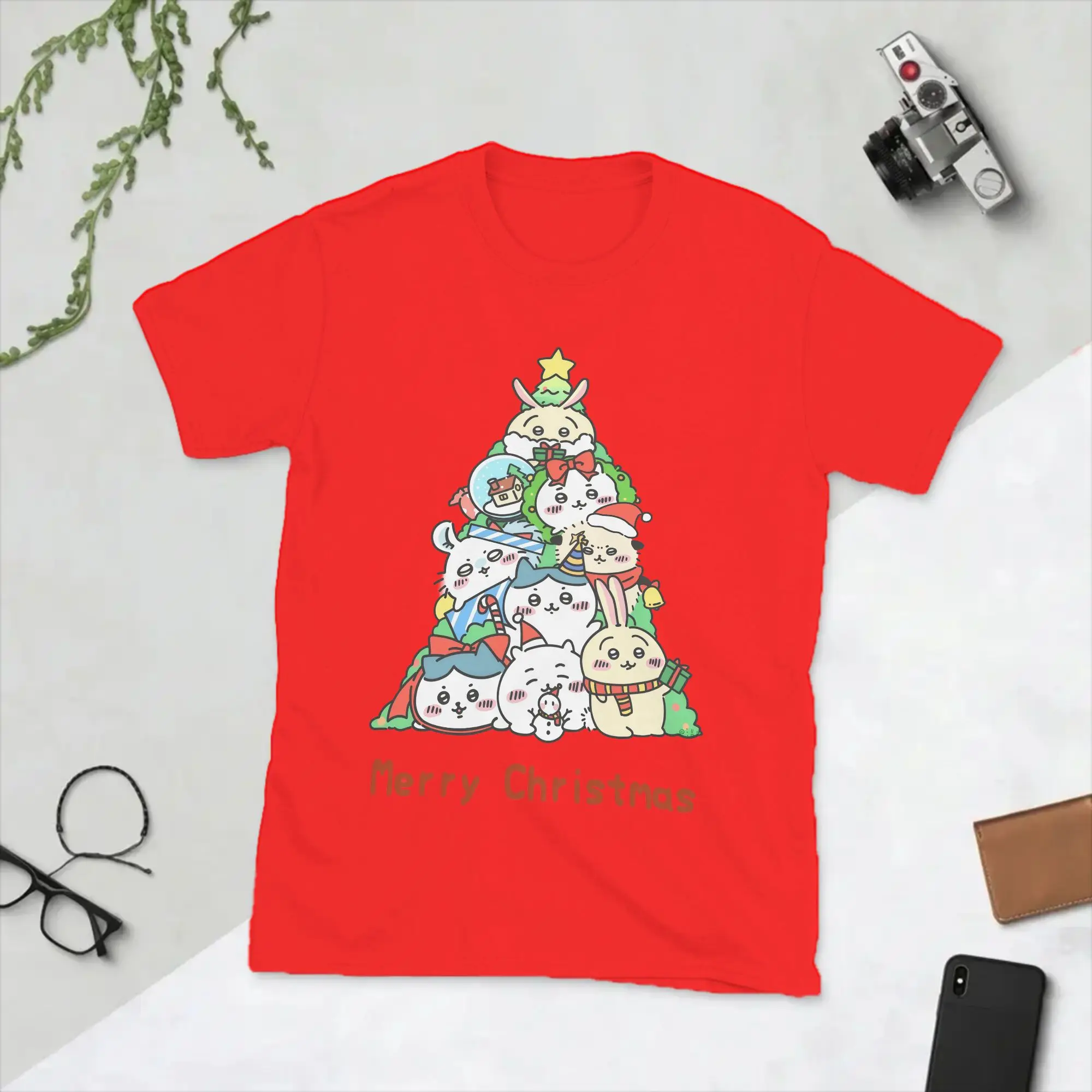 Novelty Chiikawas Usagi Hachiware Merry Christmas T-Shirt Men O Neck Cotton T Shirt  Short Sleeve Tees Unique Tops