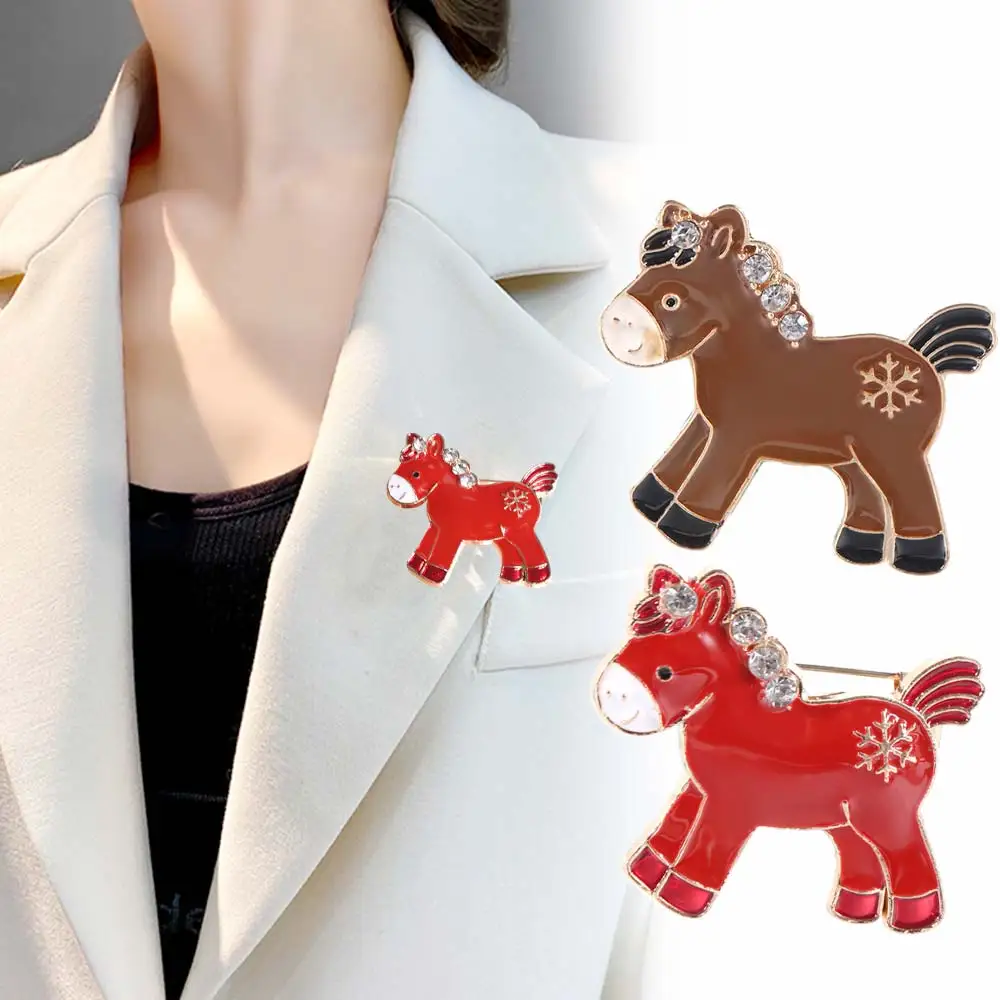 Alloy Zodiac Horse Brooches Snowflake Drip Oil Brooch Alloy Horse Brooch Vintage Pin Chinese New Year Animal Lapel Pins Festival