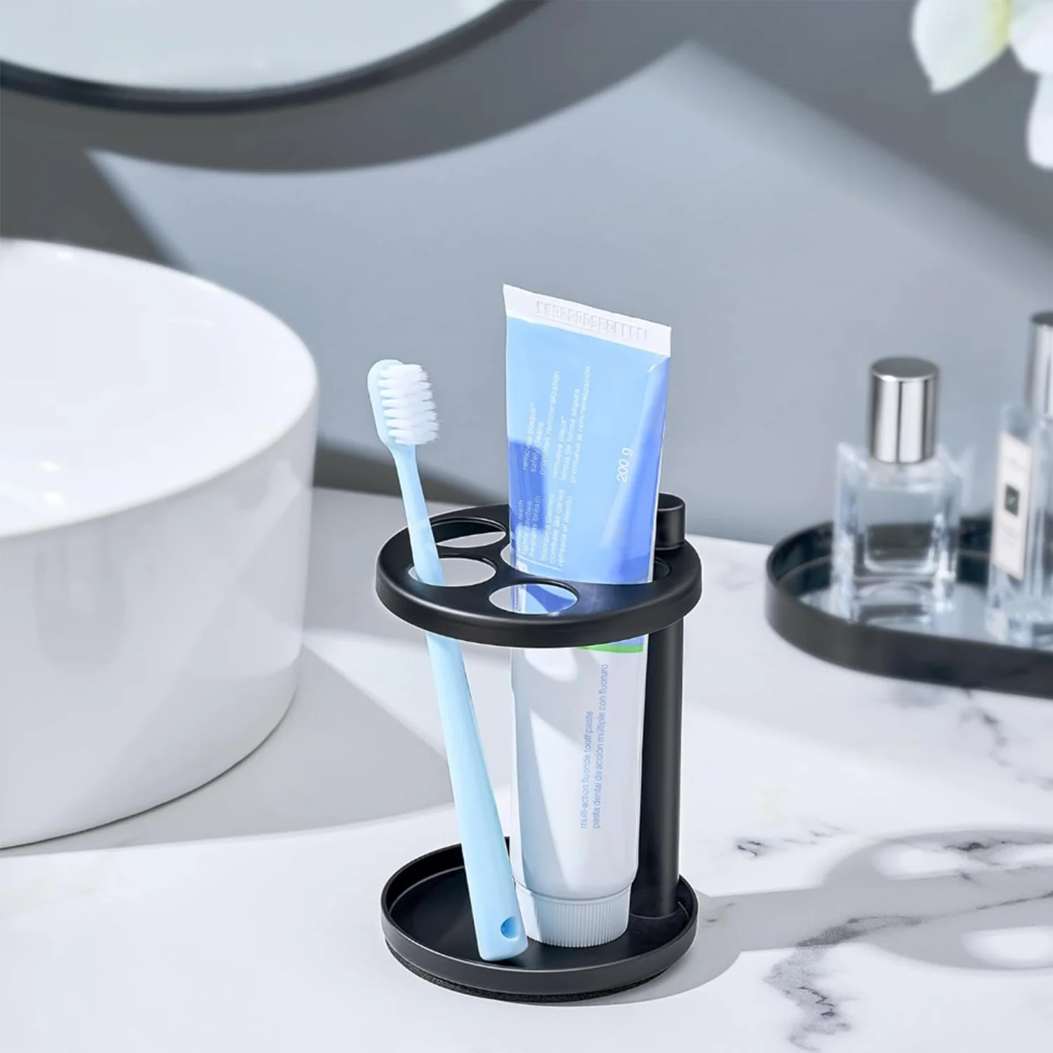 Black Metal Toothbrush Holder Countertop Multi Slots Toothpaste Storage Rack Bathroom Organizer