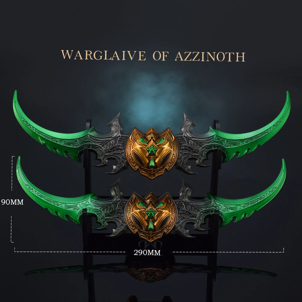 Réplica Premium de la Espada Gemela de Azzinoth de 29 cm, Espada de Guerra de Illidan Pesada de 220 g, Modelo de Espada de Metal Verde Fel para WoW