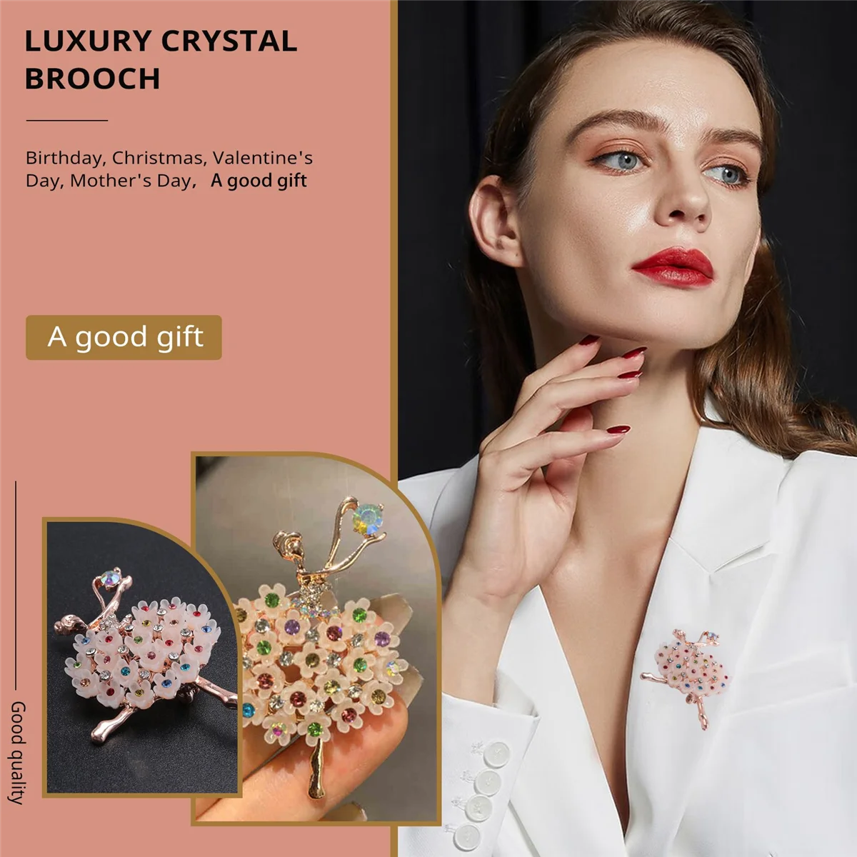 FZFZ Luxury Crystal Brooch Ballerinas Dancer Breastpin Colorful Flower Alloy Plated Women Girls Gift