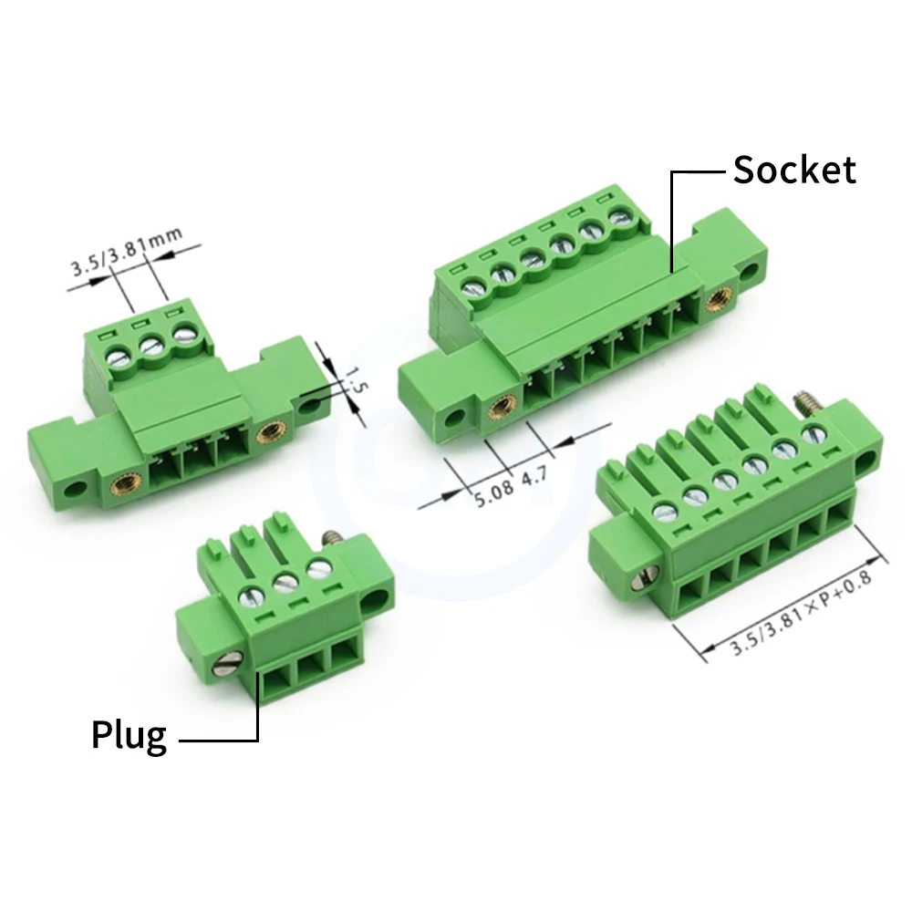 (5 Sets) 2EDGKPMA + 2EDGKM 3.81mm 3.5mm Bulkhead Terminal Block with Double Flange Panel Solderless Pair Set 15EDGKPMA 3.81 3.5
