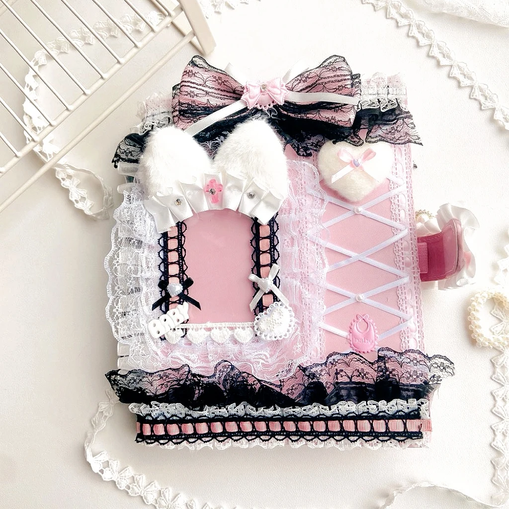 Black Pink Binder Cards Holder A5 Album Handmade Lace Top Loader Photo Card Collect Book Pc Poca Kpop Idol Ring Binder