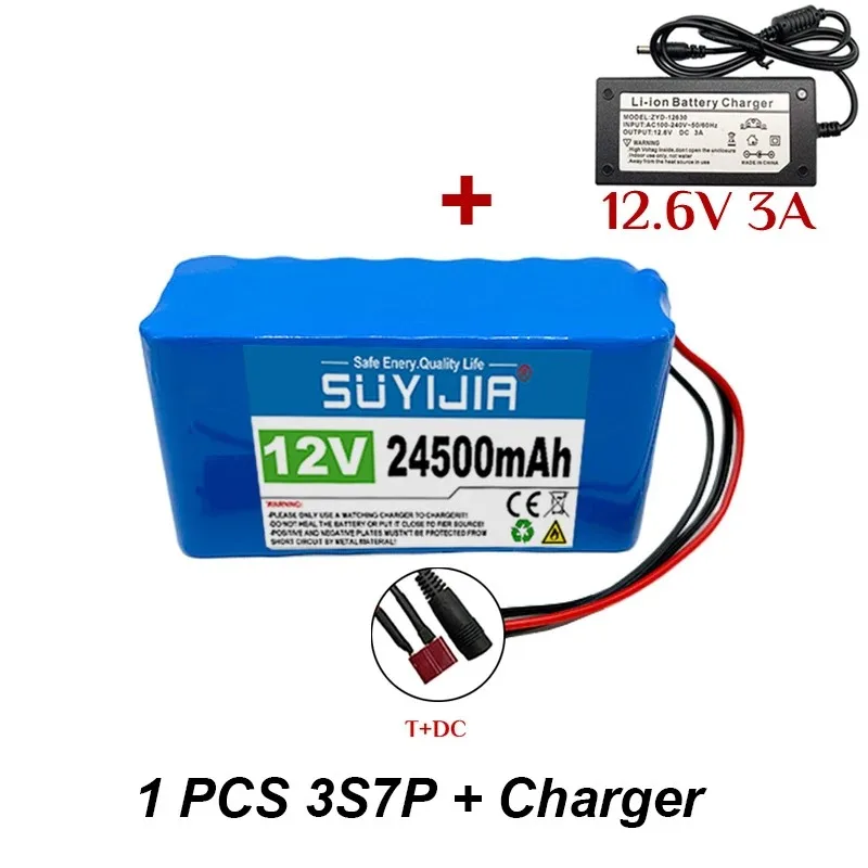 18650 3S7P 12V 24500mAh Lithium Battery Pack with Built-in Smart BMS Suitable for Electric Bicycles and Scooters 12.6V3A Charger