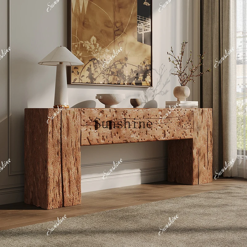 

Wabi-sabi wind old elm old log desk bed and breakfast wall decoration display long porch table FT