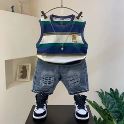 Children's Clothing Set 2025 New Boys' Summer Vest Set Baby Net Red Sleeveless T-shirt Shorts 2 Piece Set 2-9Y