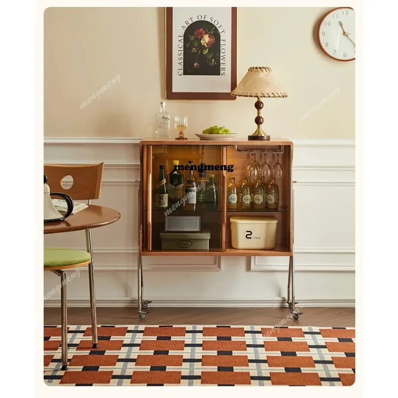 Medium Mobile Wine Cabinet Creative Solid Wood Glass Wine Cabinet Home Living Room Popular Bar Furniture Drankenkast
