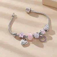 Love Heart Flower Glass Pendant Charm Bracelet Classic Pink White Crystal Stone Adjustable Bead Bracelet Silver Gold Color - Image 3