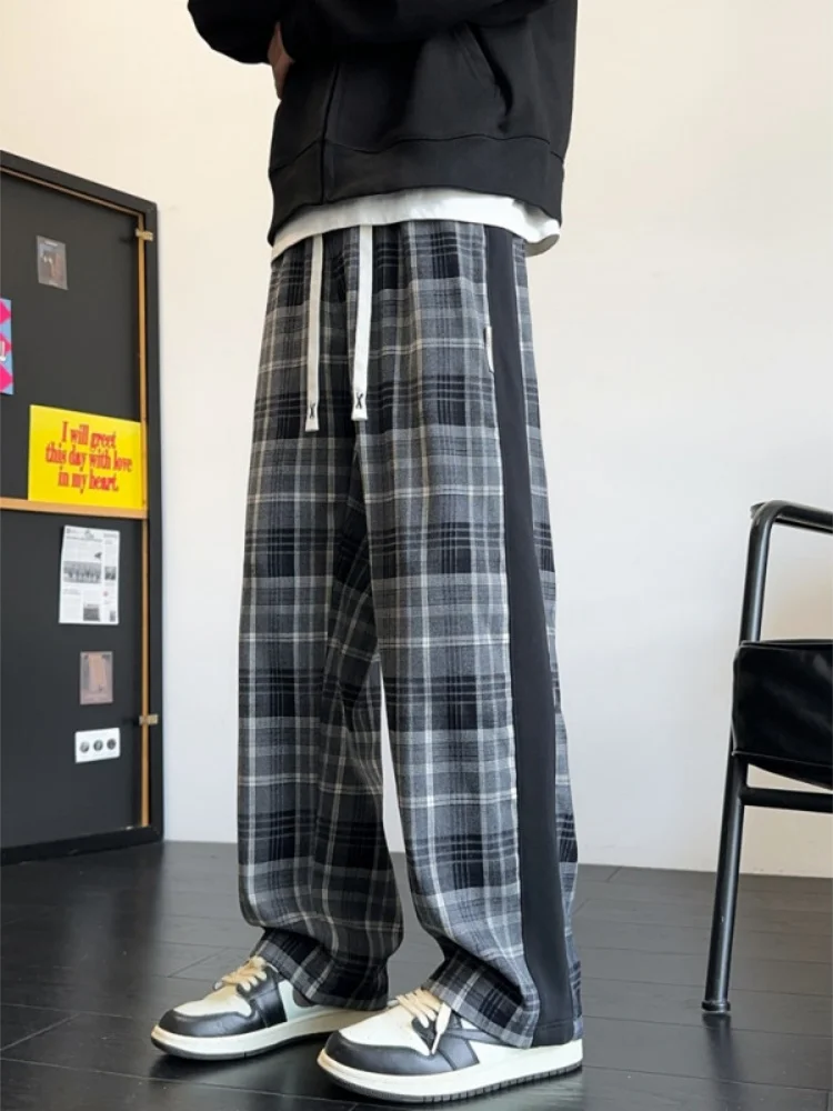 

Мужские повседневные брюки в американском стиле винтаж с клетчатым узором, прямые брюки свободного кроя, спортивные длинные брюки, сезонная одежда на весну и осень