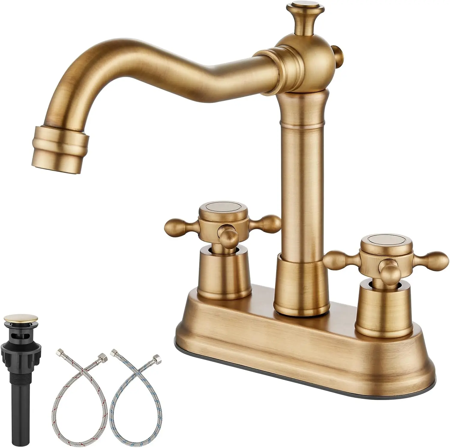 

4 Inch Centerset Bathroom Sink Faucet Vintage Cross Handle 3 Hole Brass RV Mixer Tap with Pop Up Drain