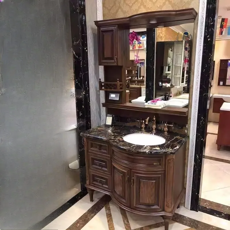 

European bathroom cabinet, red oak bathroom, American washstand, solid wood antique bathroom cabinet