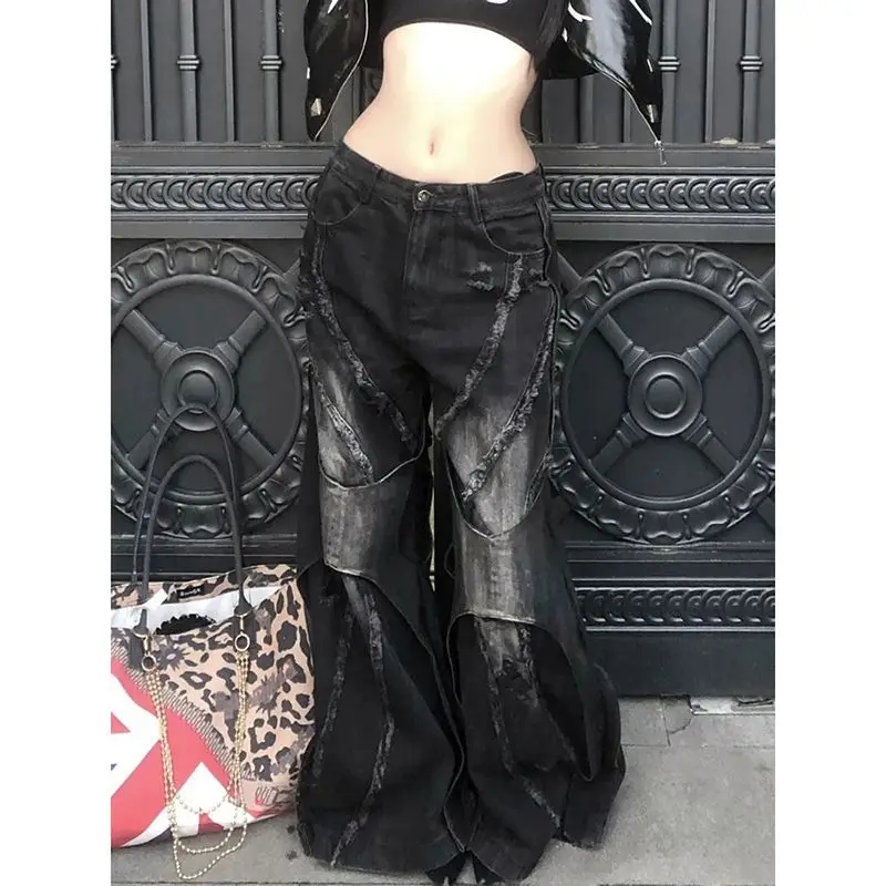 Men's Double Layered Spliced Wide Legs Jeans Young Boy Sweatpants Spring Bottom Casual Pants Male High Waist Y2k Cool Trousers